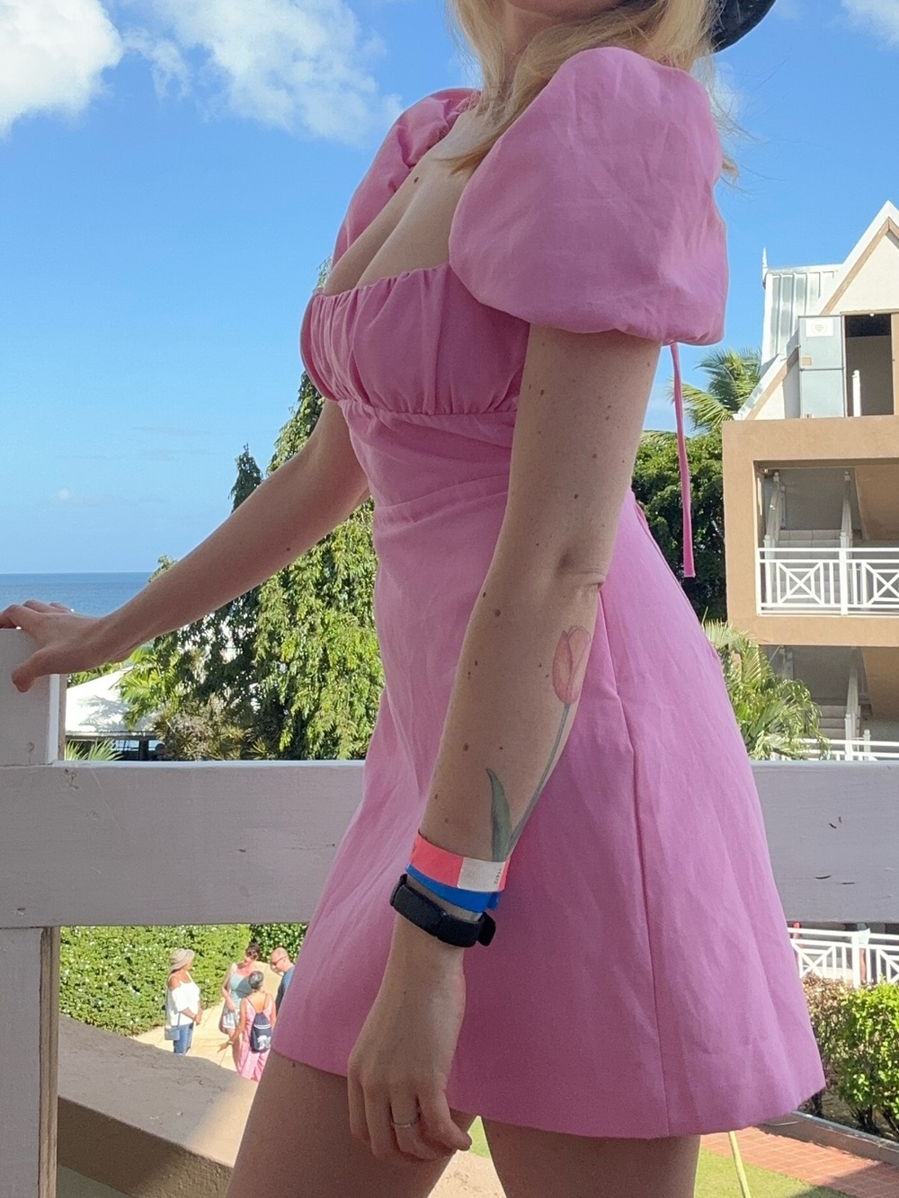 Pink Puff-Sleeve Mini Dress